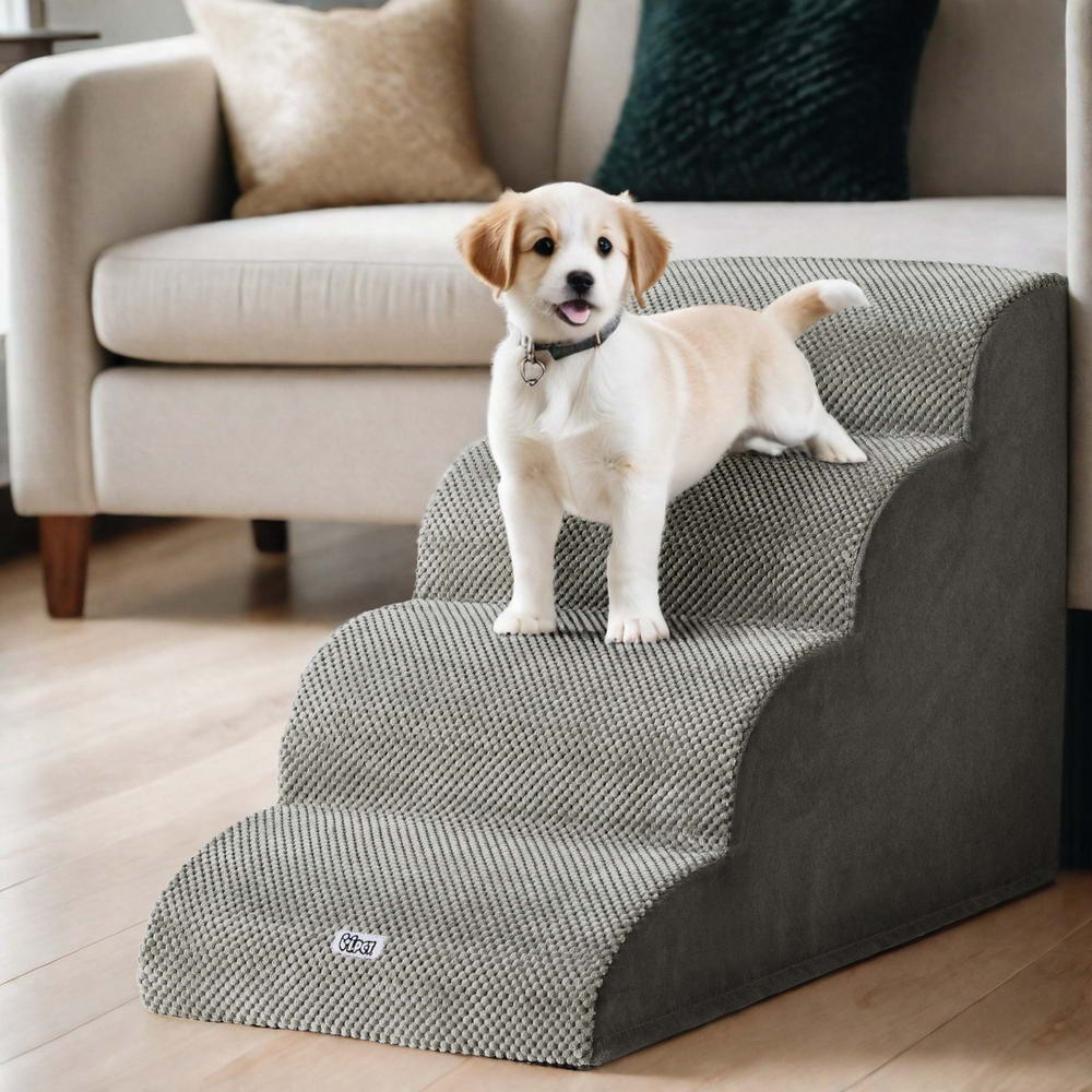 Image showcasing i.Pet Dog Ramp Steps Foam 4 Tier Pet Stairs For Bed Sofa Car Portable