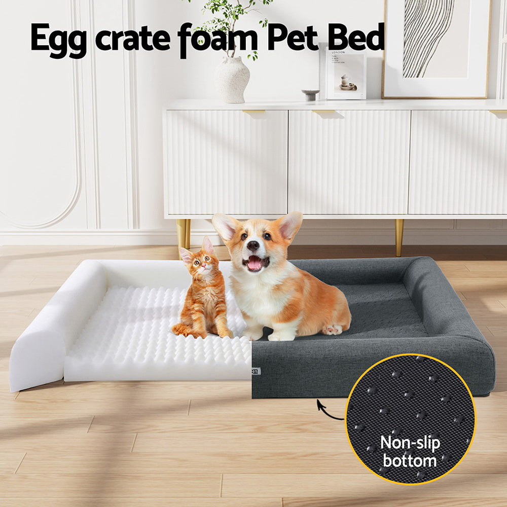 i.Pet Pet Bed Dog Cat Extra Large Calming Soft Sofa Cushion Egg Crate Washable Grey