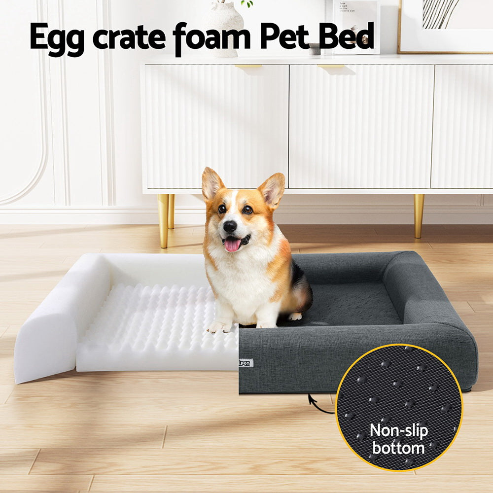 i.Pet Pet Bed Dog Cat Large Calming Soft Sofa Cushion Egg Crate Washable Grey