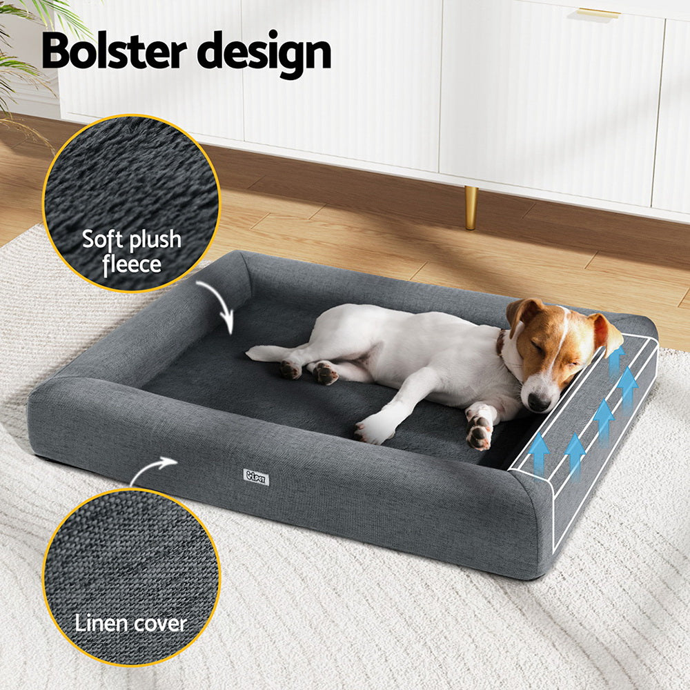 i.Pet Pet Bed Dog Cat Large Calming Soft Sofa Cushion Egg Crate Washable Grey