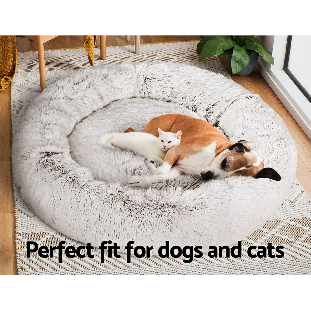 i.Pet Pet Bed Dog Cat 110cm Calming Extra Large Soft Plush White Brown - i.Pet