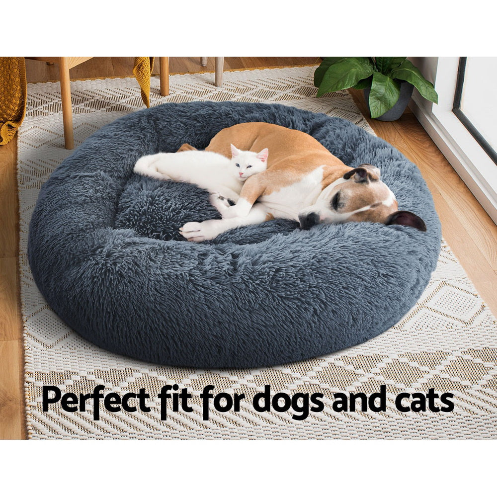 i.Pet Pet Bed Dog Cat 90cm Large Calming Soft Plush Bed Dark Grey - i.Pet