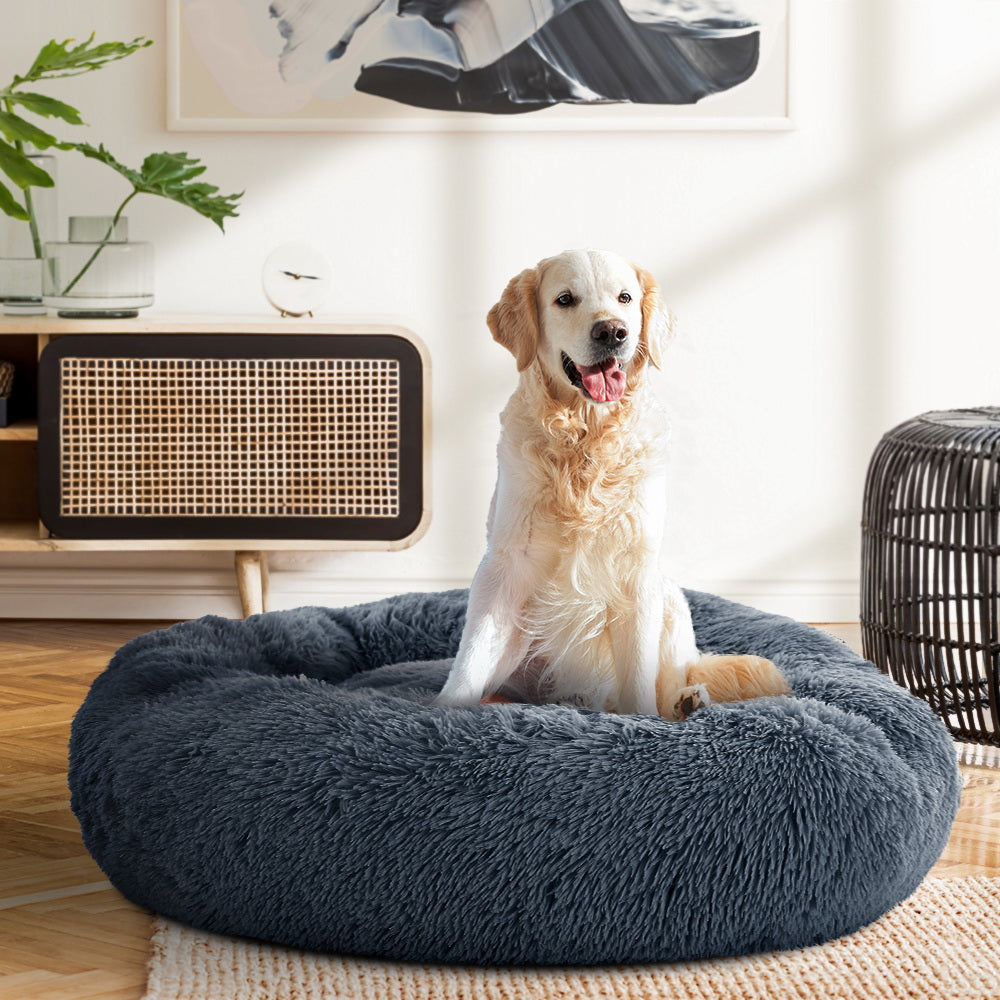 i.Pet Pet Bed Dog Cat 90cm Large Calming Soft Plush Bed Dark Grey - i.Pet