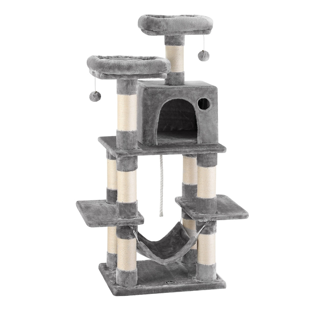 i.Pet Cat Tree 145cm Tower Scratching Post Trees Scratcher Condo House Light Grey - i.Pet