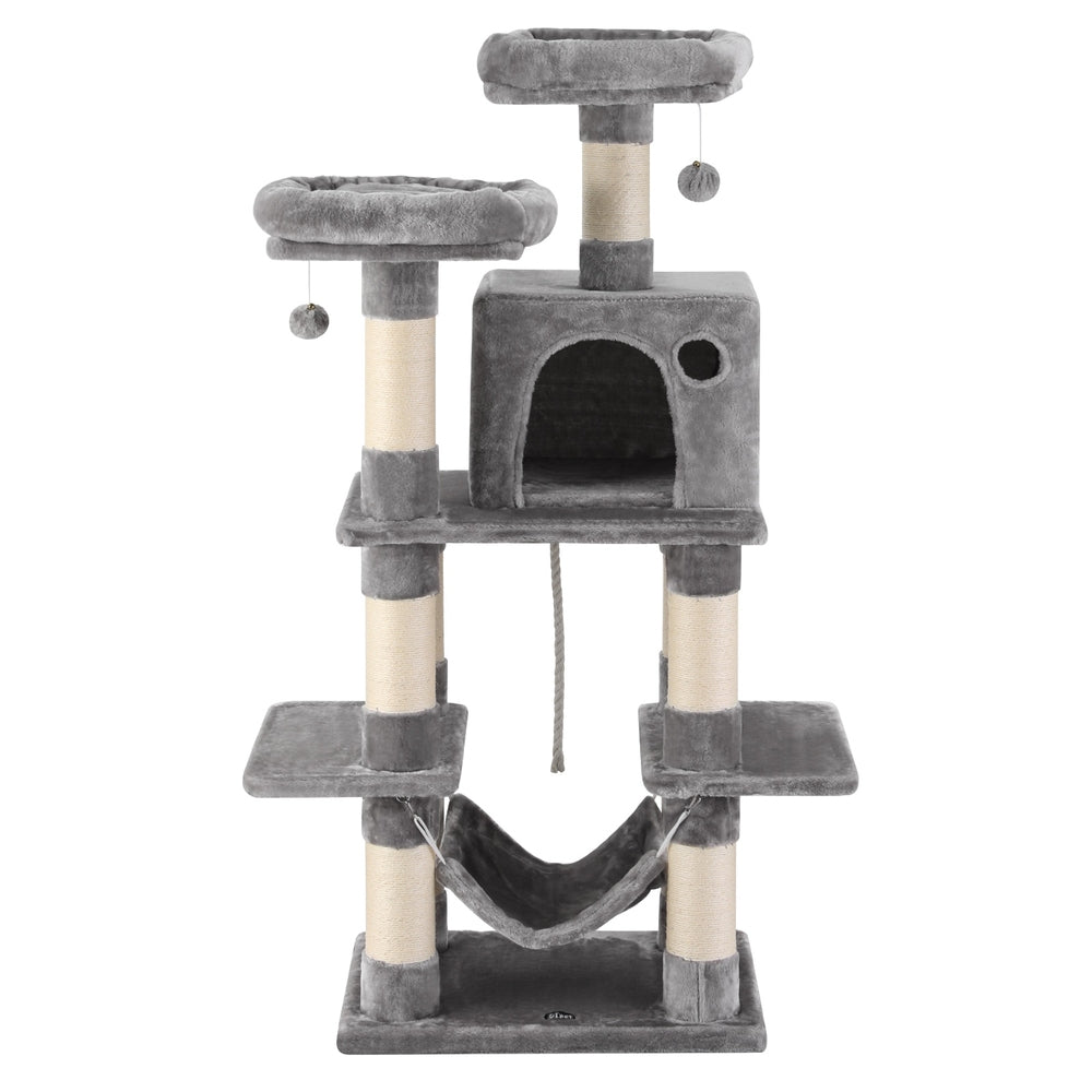 i.Pet Cat Tree 145cm Tower Scratching Post Trees Scratcher Condo House Light Grey - i.Pet