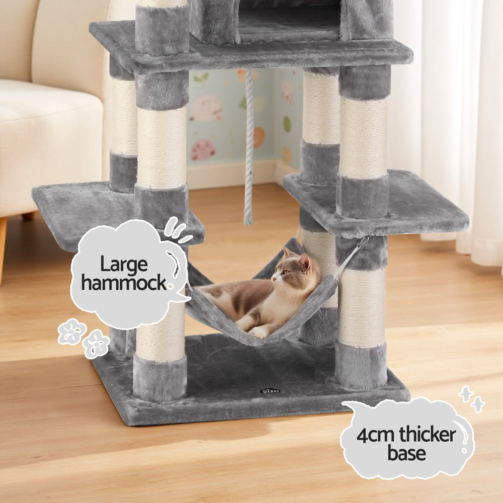 i.Pet Cat Tree 145cm Tower Scratching Post Trees Scratcher Condo House Light Grey - i.Pet