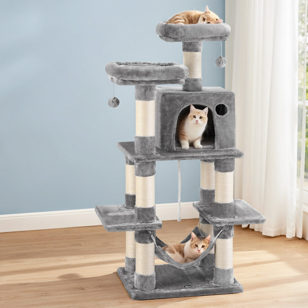 i.Pet Cat Tree 145cm Tower Scratching Post Trees Scratcher Condo House Light Grey - i.Pet