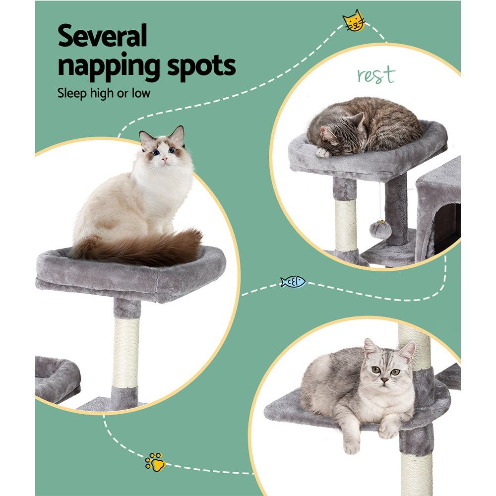 i.Pet Cat Tree 103cm Tower Scratching Post Scratcher Wood Condo House Trees Grey - i.Pet