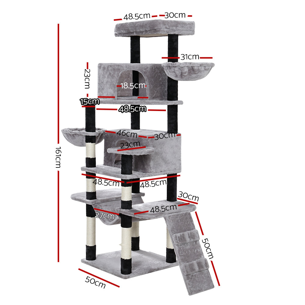 i.Pet Cat Tree 161cm Tower Scratching Post Scratcher Wood Condo House Play Bed - i.Pet