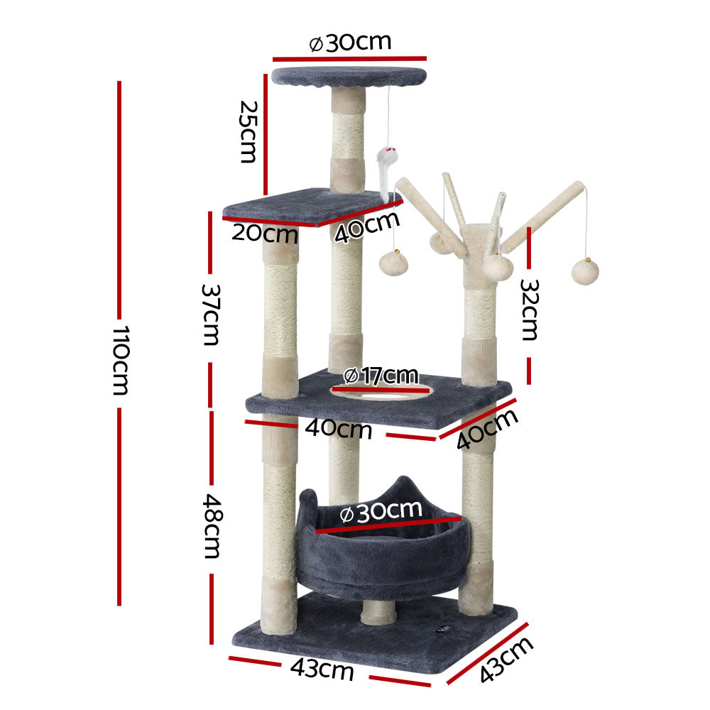 i.Pet Cat Tree 110cm Tower Scratching Post Scratcher Wood Condo House Bed Toys - i.Pet
