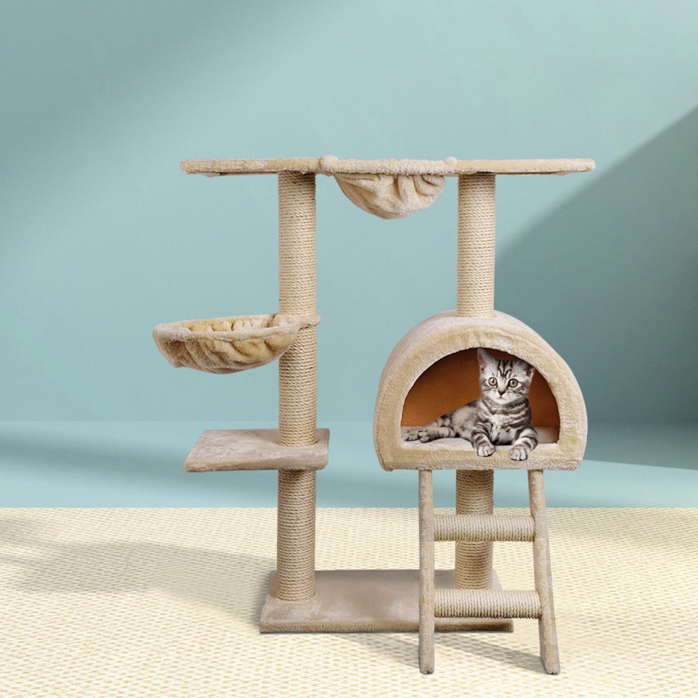 i.Pet Cat Tree 100cm Tower Scratching Post Scratcher Condo House Trees Bed Beige - i.Pet