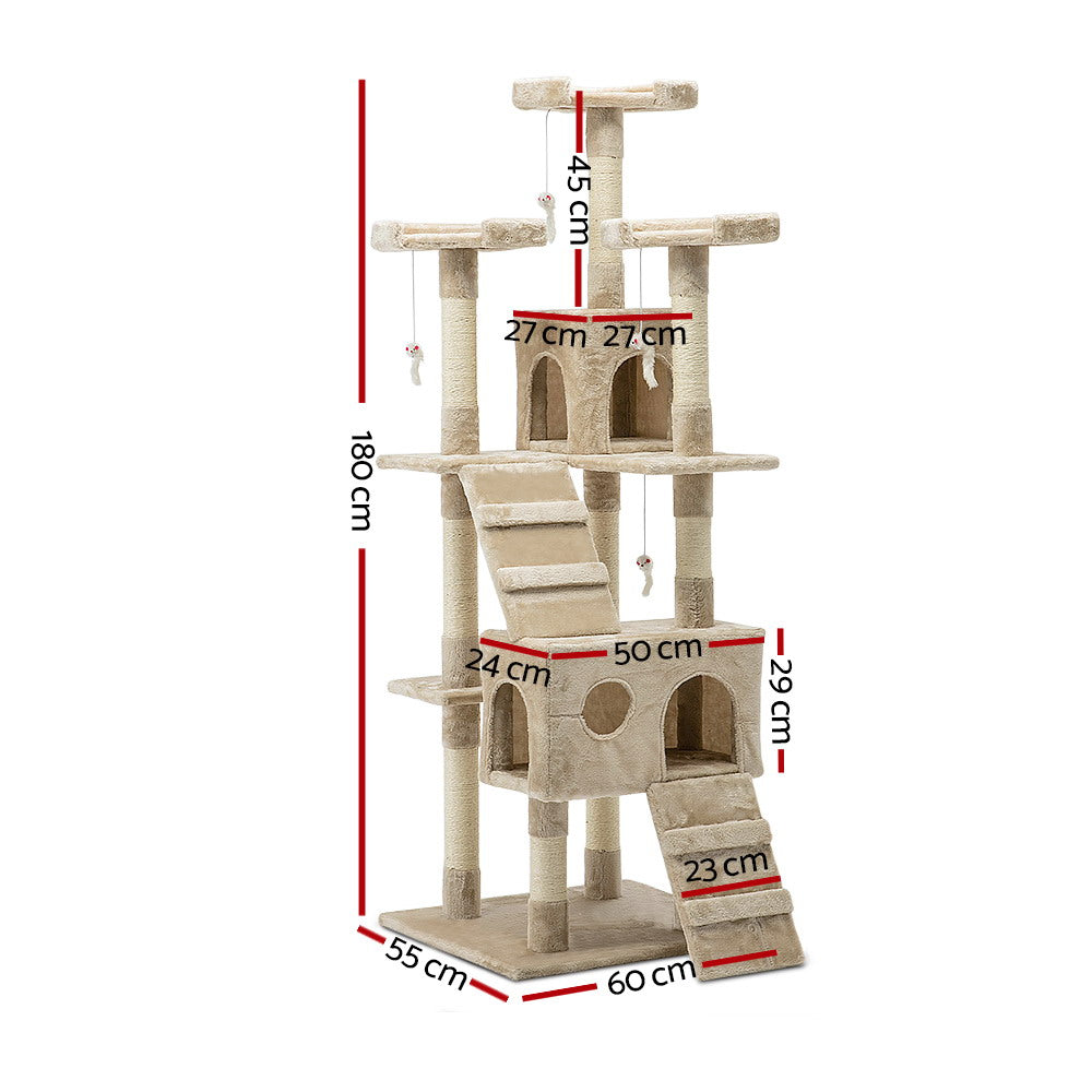i.Pet Cat Tree 180cm Tower Scratching Post Scratcher Wood Condo House Toys Beige - i.Pet