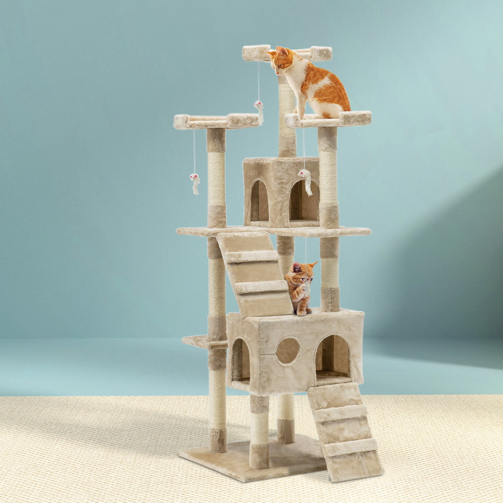 i.Pet Cat Tree 180cm Tower Scratching Post Scratcher Wood Condo House Toys Beige - i.Pet
