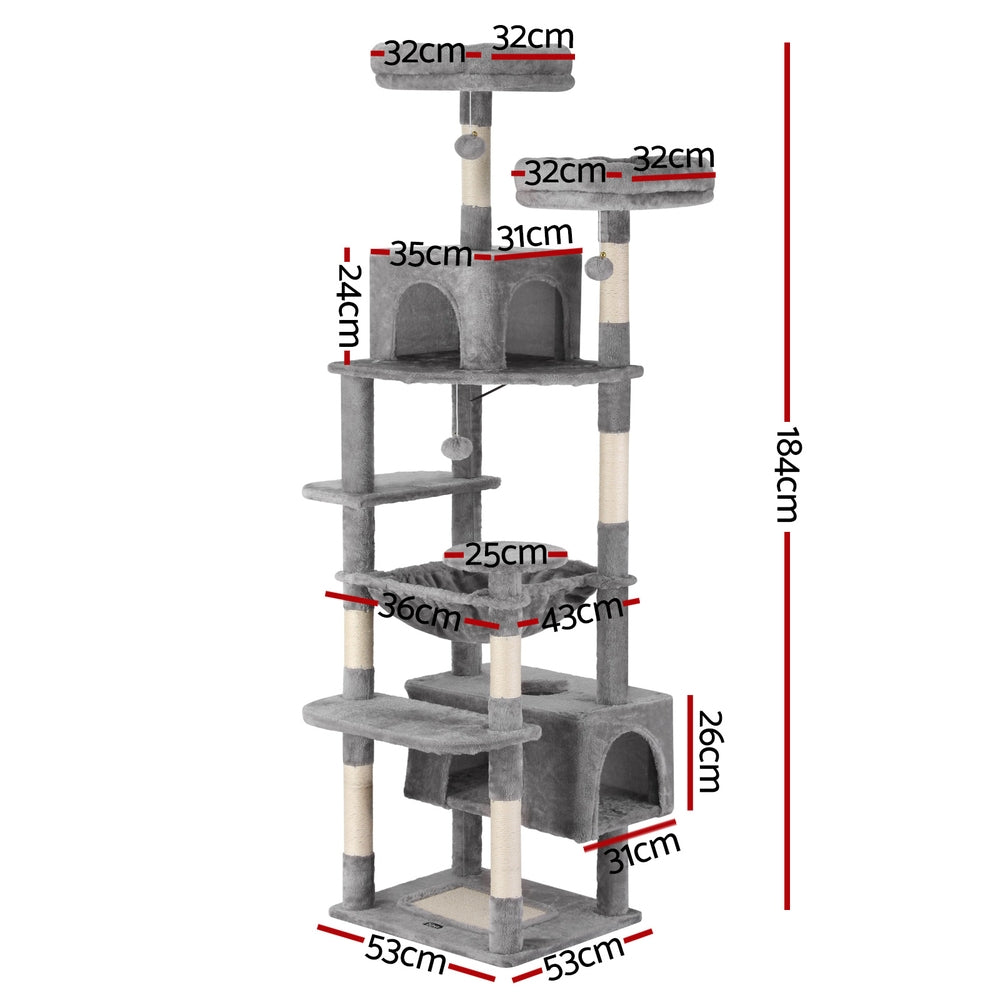 i.Pet Cat Tree 184cm Tower Scratching Post Trees Scratcher Condo House Light Grey - i.Pet