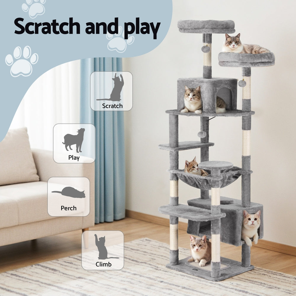 i.Pet Cat Tree 184cm Tower Scratching Post Trees Scratcher Condo House Light Grey - i.Pet