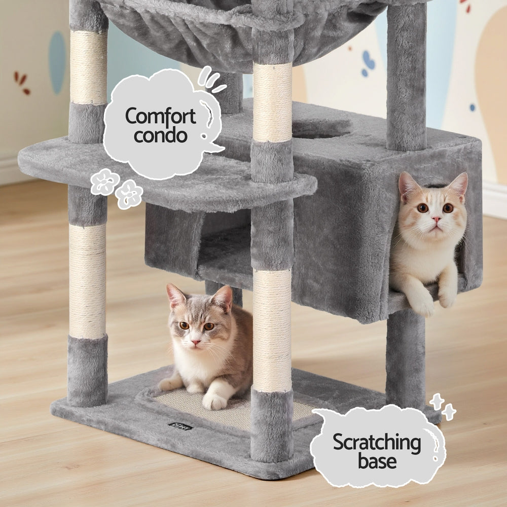 i.Pet Cat Tree 184cm Tower Scratching Post Trees Scratcher Condo House Light Grey - i.Pet