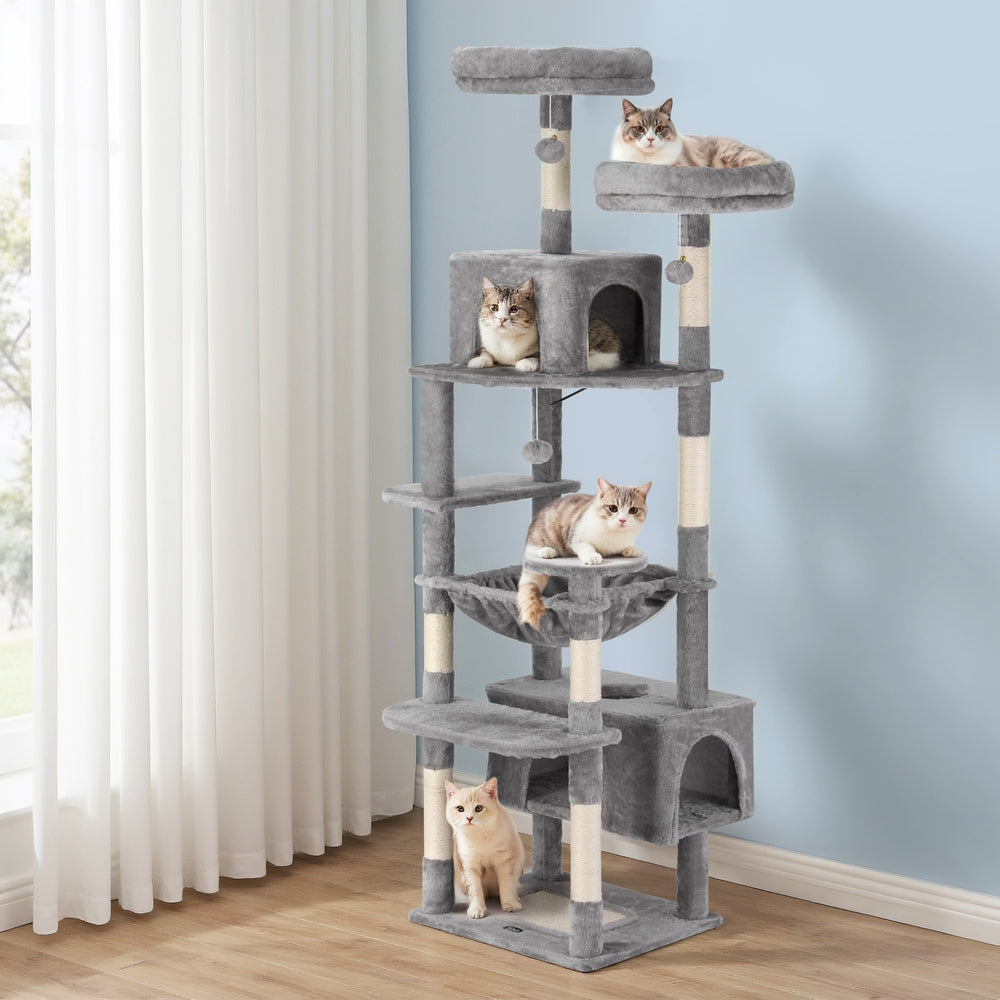 i.Pet Cat Tree 184cm Tower Scratching Post Trees Scratcher Condo House Light Grey - i.Pet