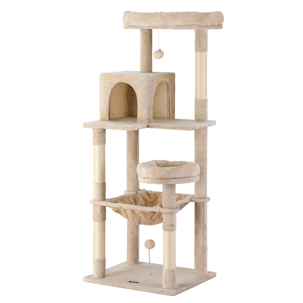 i.Pet Cat Tree 143cm Tower Scratching Post Trees Scratcher Condo House Beige - i.Pet