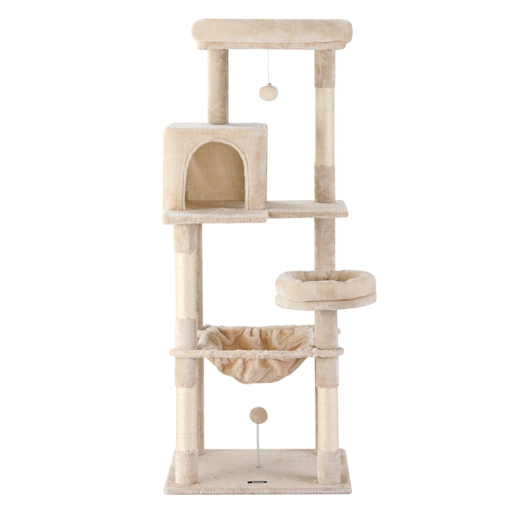 i.Pet Cat Tree 143cm Tower Scratching Post Trees Scratcher Condo House Beige - i.Pet