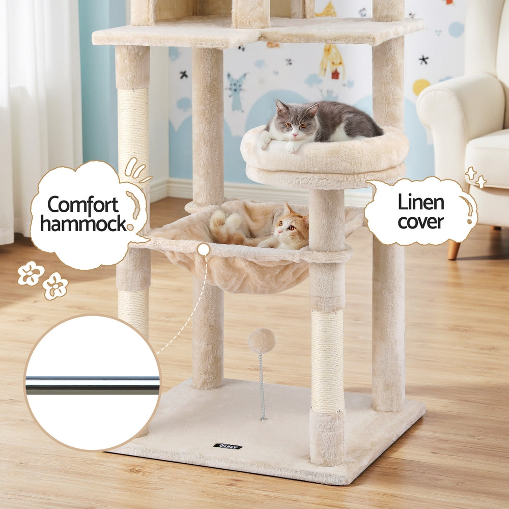 i.Pet Cat Tree 143cm Tower Scratching Post Trees Scratcher Condo House Beige - i.Pet