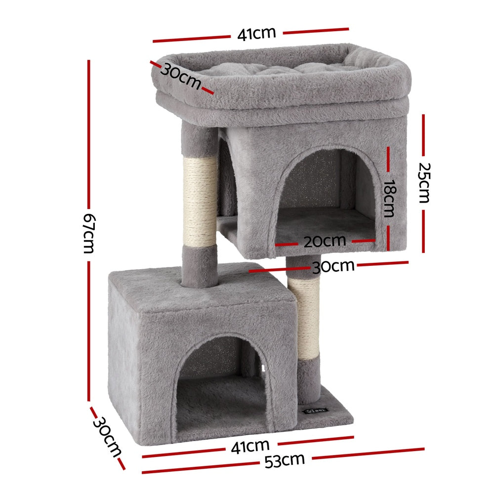 i.Pet Cat Tree 67cm Tower Scratching Post Trees Scratcher Condo House Light Grey - i.Pet