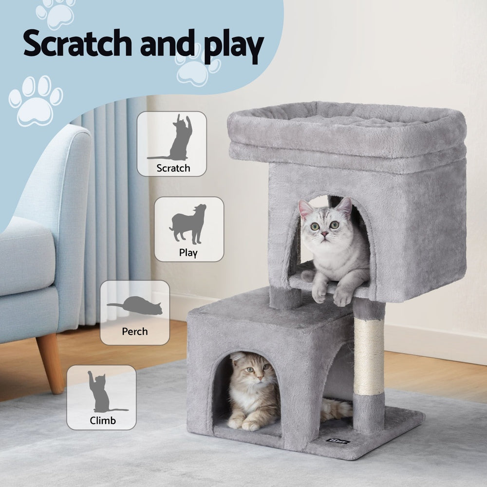 i.Pet Cat Tree 67cm Tower Scratching Post Trees Scratcher Condo House Light Grey - i.Pet