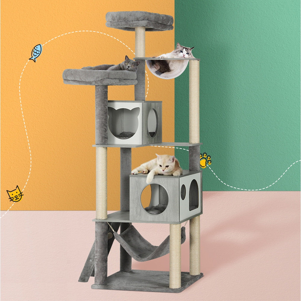 i.Pet Cat Tree 178cm Tower Scratching Post Scratcher Wood Bed Condo House Wooden Ladder - i.Pet