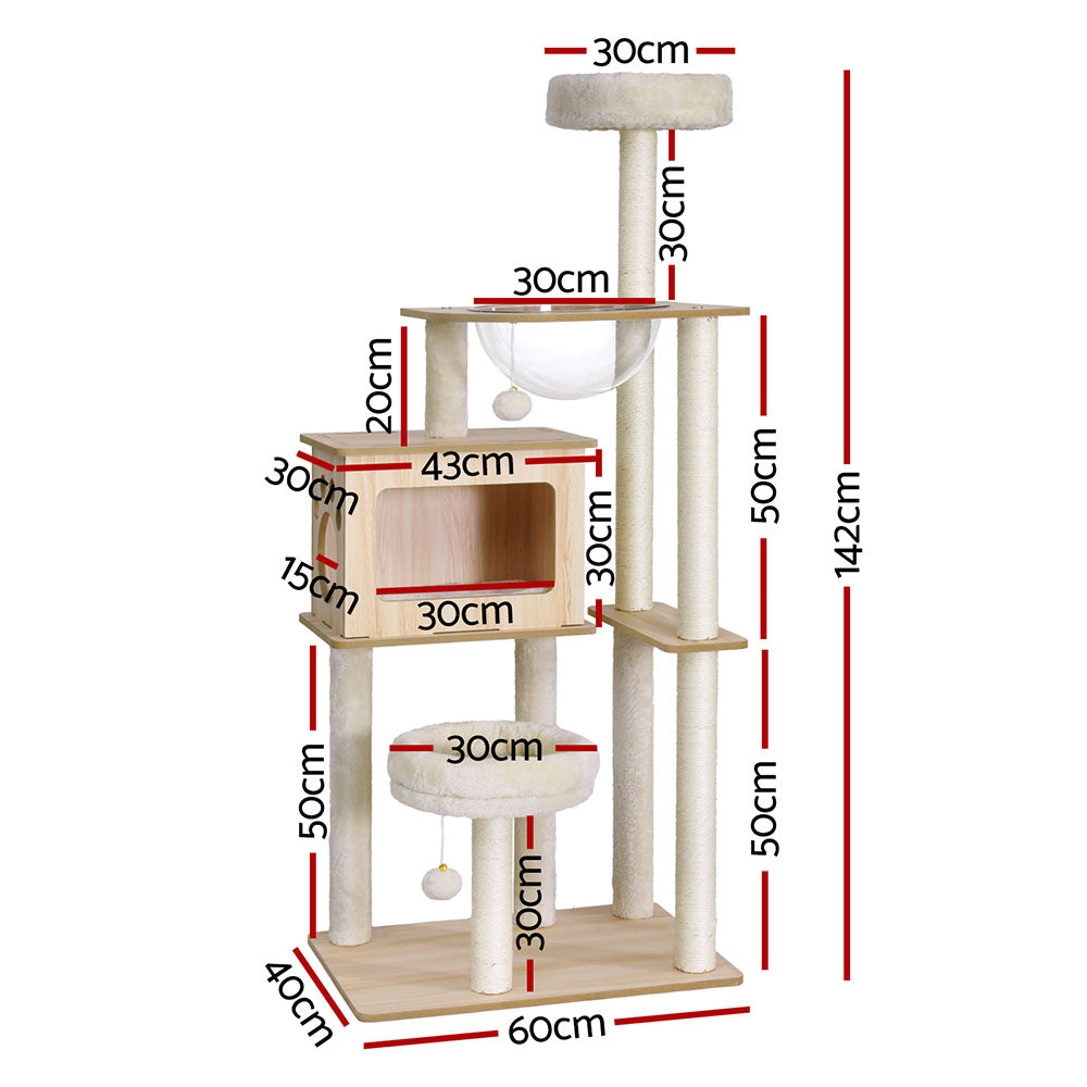 i.Pet Cat Tree Tower Scratching Post Scratcher 142cm Wood Bed Condo House - i.Pet
