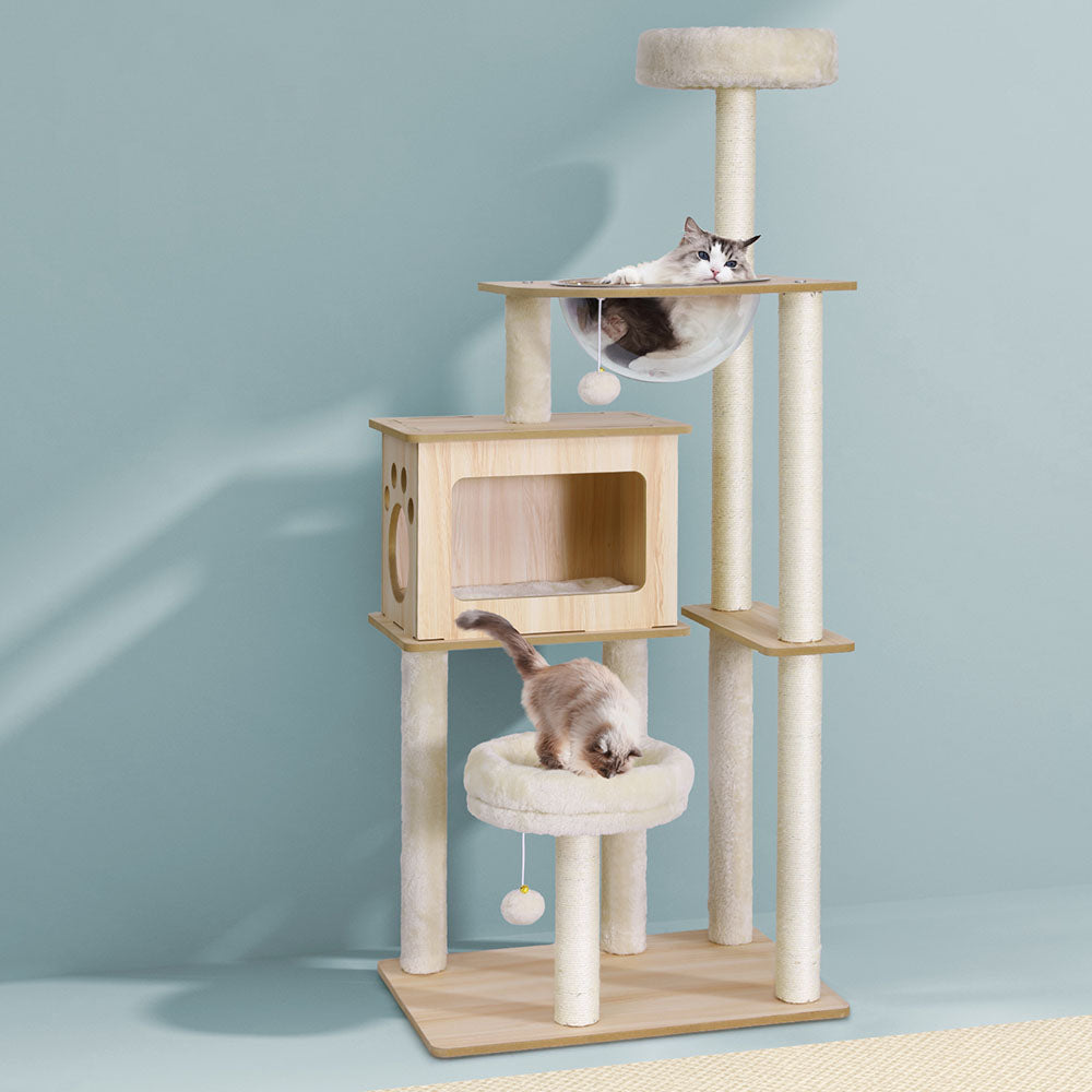 i.Pet Cat Tree Tower Scratching Post Scratcher 142cm Wood Bed Condo House - i.Pet