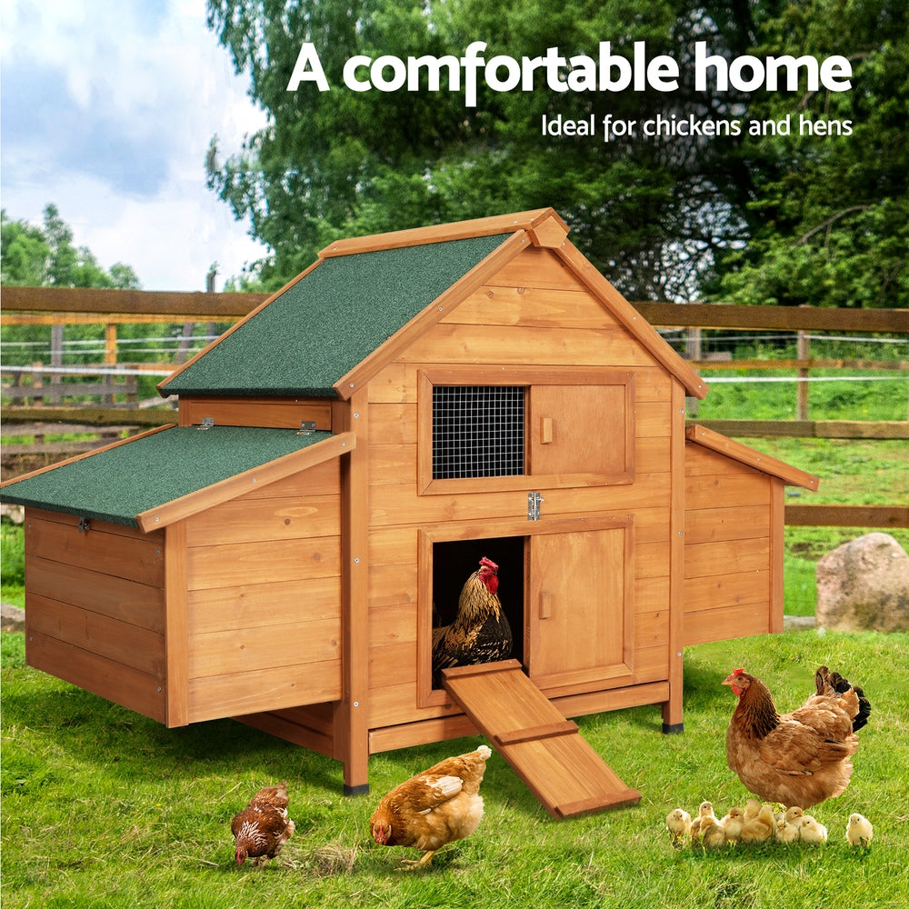 i.Pet Chicken Coop Rabbit Hutch 150cm x 68cm x 96cm Large House Run Cage Wooden Outdoor Pet Enclosure - i.Pet