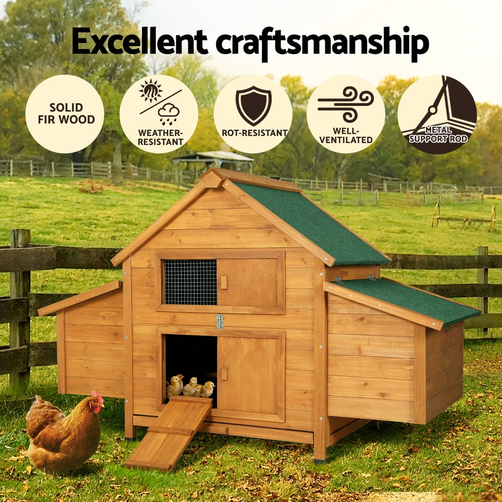 i.Pet Chicken Coop Rabbit Hutch 150cm x 68cm x 96cm Large House Run Cage Wooden Outdoor Pet Enclosure - i.Pet