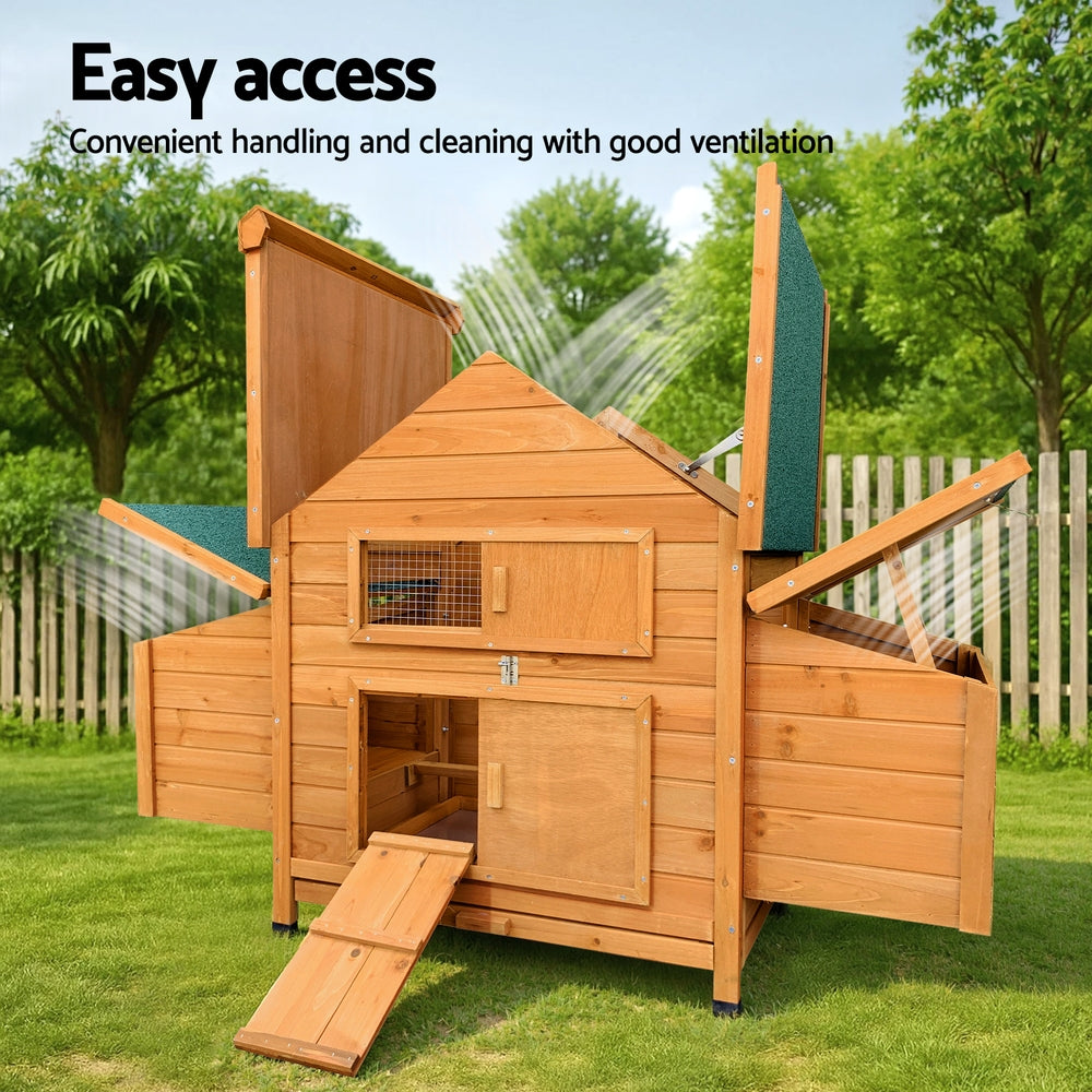 i.Pet Chicken Coop Rabbit Hutch 150cm x 68cm x 96cm Large House Run Cage Wooden Outdoor Pet Enclosure - i.Pet