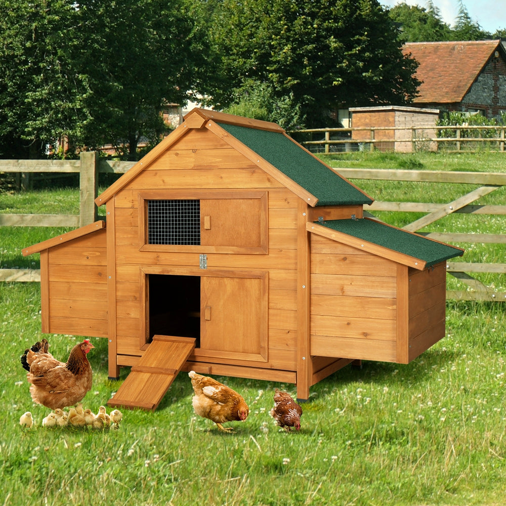 i.Pet Chicken Coop Rabbit Hutch 150cm x 68cm x 96cm Large House Run Cage Wooden Outdoor Pet Enclosure - i.Pet
