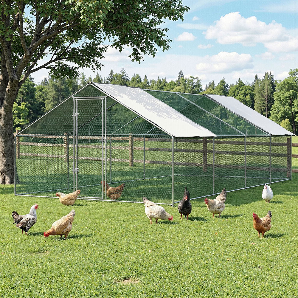 i.Pet Chicken Coop Cage 3x8x2m Galvanised Steel w/Oxford Canopy