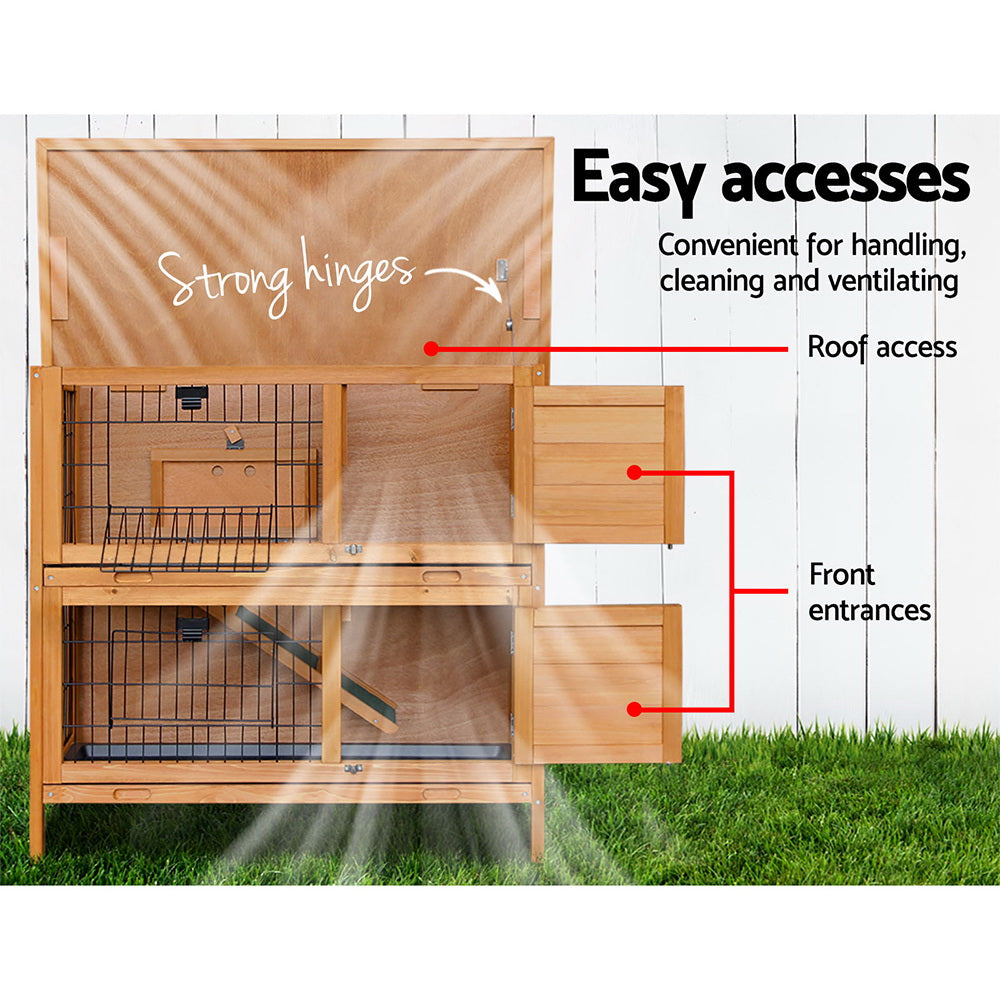 i.Pet Rabbit Hutch 91.5cm x 45cm x 82cm Chicken Coop Large Wooden House Run Cage Pet Bunny - i.Pet