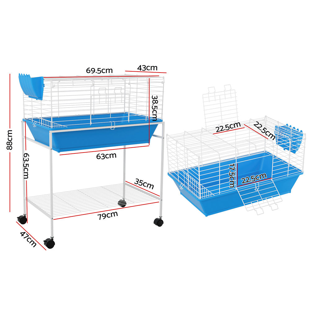 i.Pet Indoor Rabbit Cage with Stand - Blue