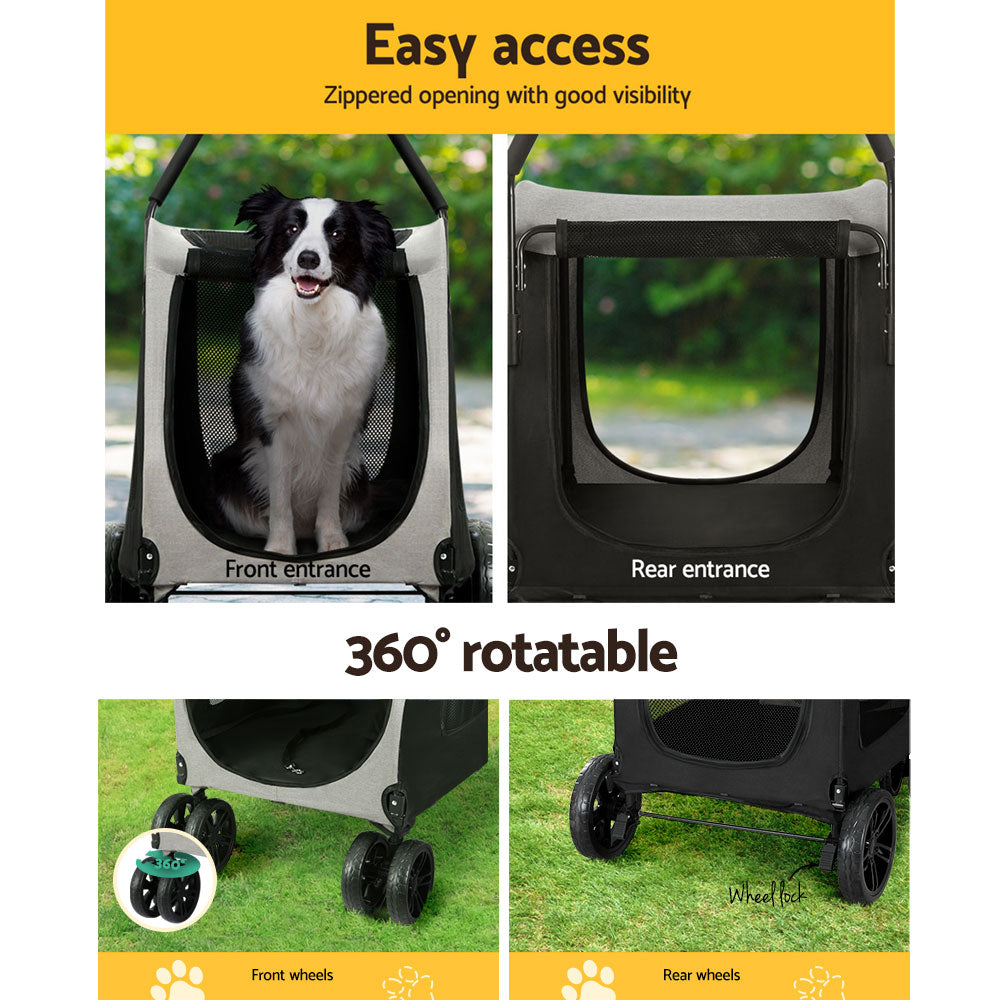 i.Pet Pet Dog Stroller Pram Large Carrier Cat Travel Foldable Strollers 4 Wheels - i.Pet