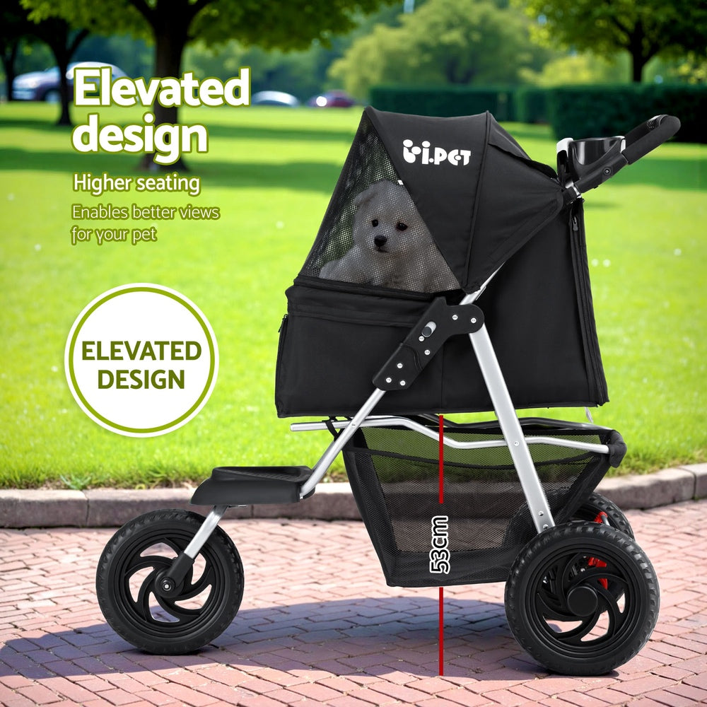 i.Pet Foldable Stroller Pram for Dogs and Cats - Black