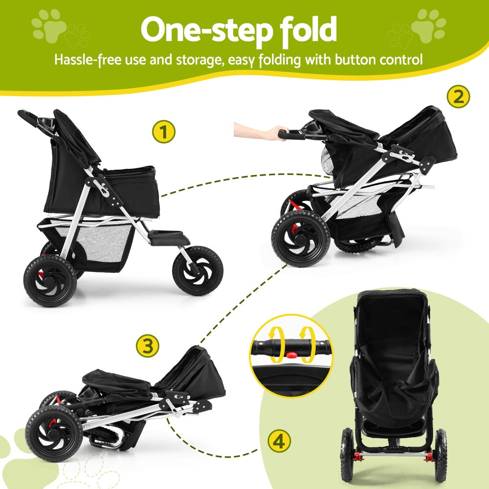 i.Pet Foldable Stroller Pram for Dogs and Cats - Black