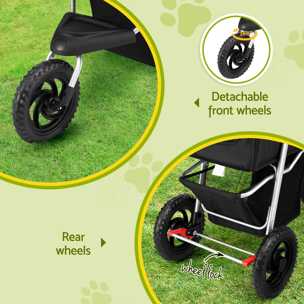 i.Pet Foldable Stroller Pram for Dogs and Cats - Black