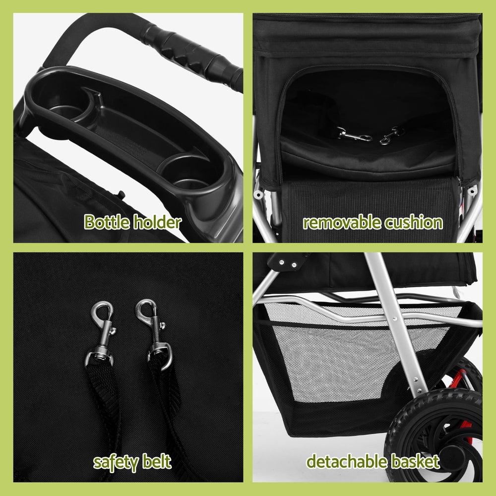 i.Pet Foldable Stroller Pram for Dogs and Cats - Black