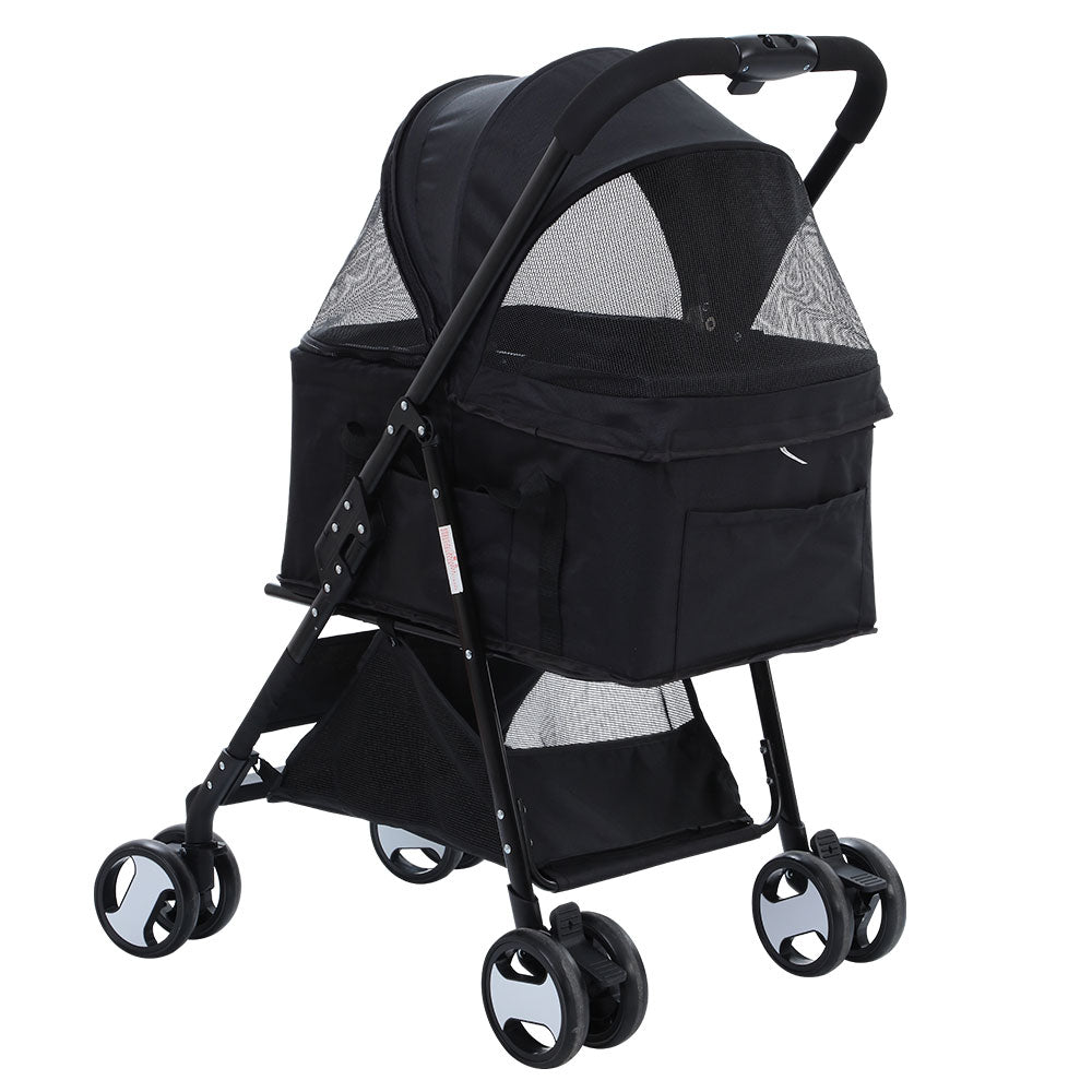 i.Pet 3 in 1 Fold-able Pet Stroller for Dog and Cat in Black - i.Pet