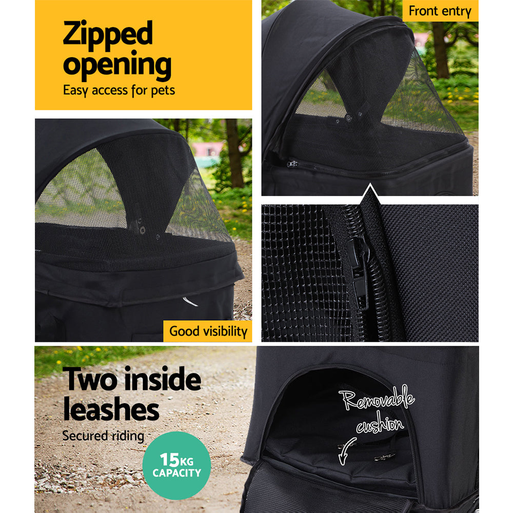 i.Pet 3 in 1 Fold-able Pet Stroller for Dog and Cat in Black - i.Pet