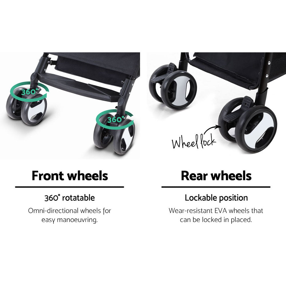 i.Pet 3 in 1 Fold-able Pet Stroller for Dog and Cat in Black - i.Pet