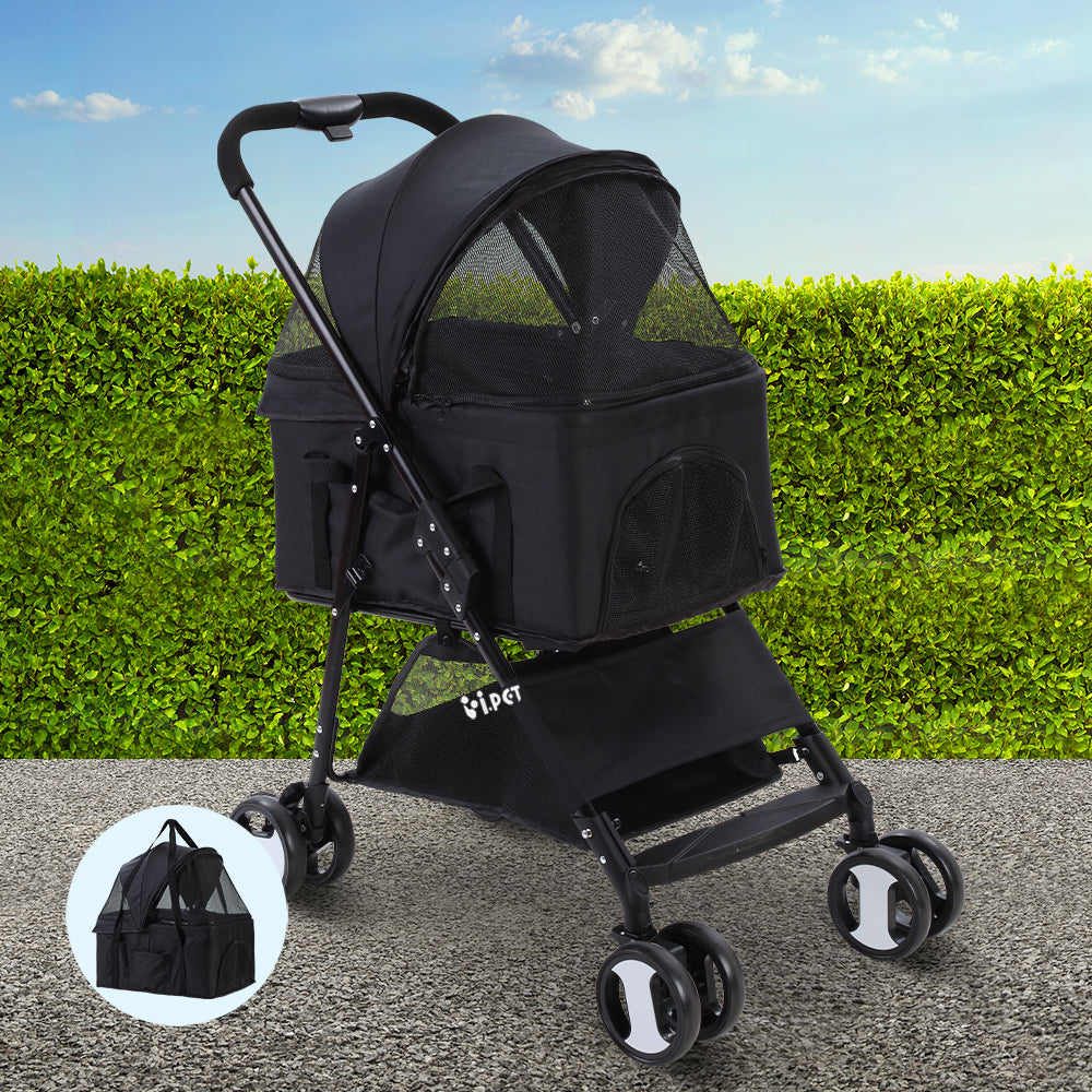 i.Pet 3 in 1 Fold-able Pet Stroller for Dog and Cat in Black - i.Pet