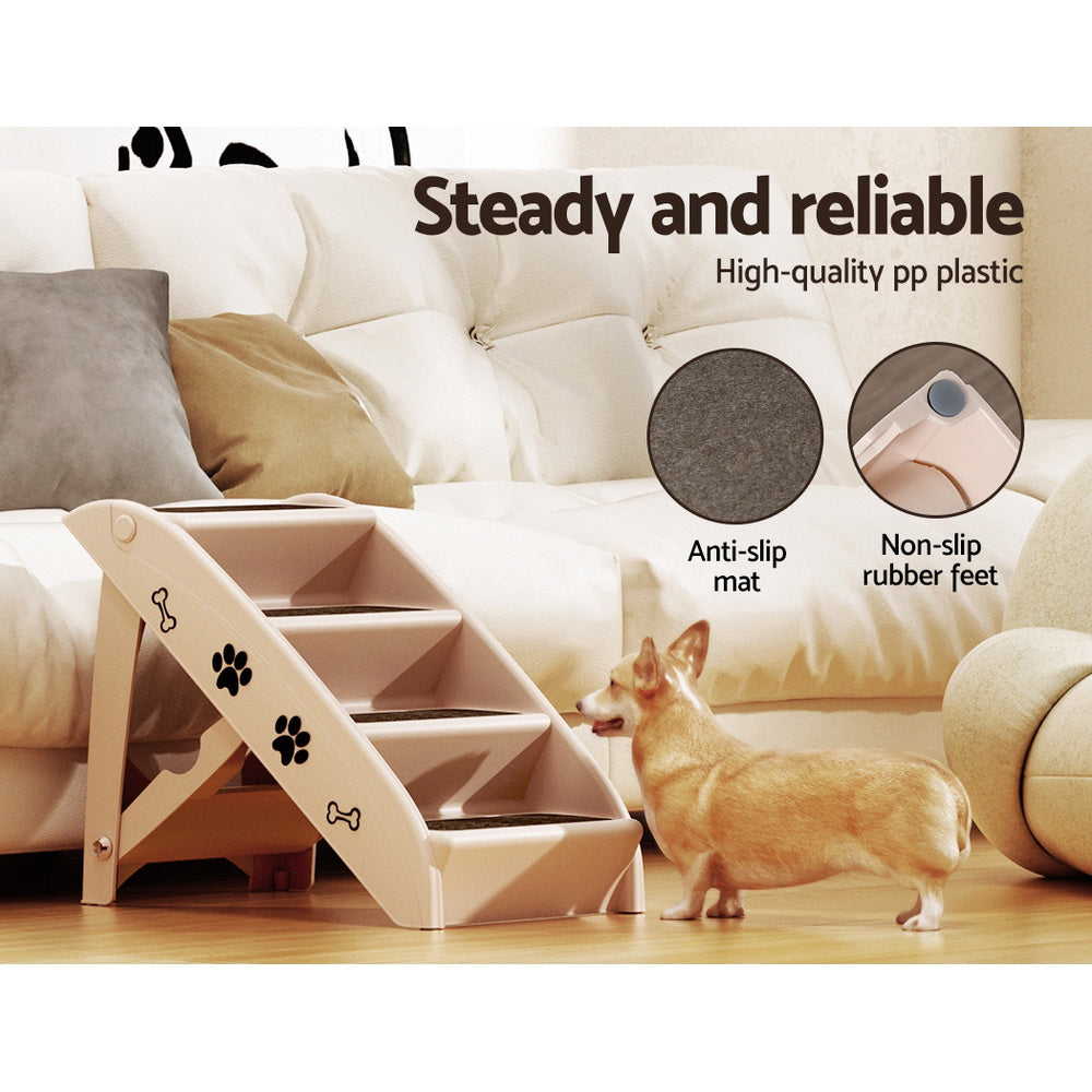i.Pet Dog Ramp Steps For Bed Sofa Car Pet Stairs Ladder Indoor Foldable Beige - i.Pet