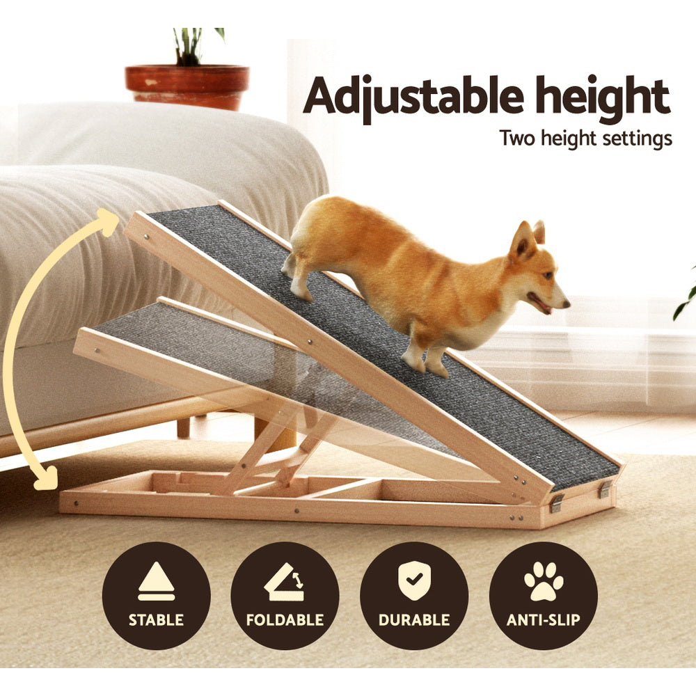 i.Pet Dog Ramp 70cm Adjustable Height Wooden Steps Stairs For Bed Sofa Car Foldable - i.Pet
