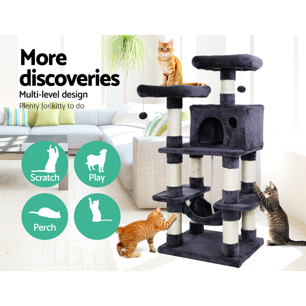 i.Pet Multi-level Cat Tree Scratching Post Tower Cat Condo  – Dark Grey