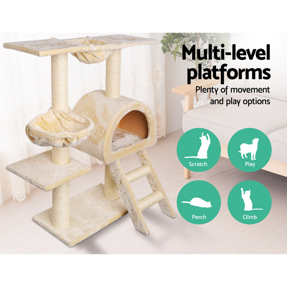 i.Pet Cat Tree Trees Scratching Post Scratcher Condo Tower House Bed Beige 100cm - i.Pet