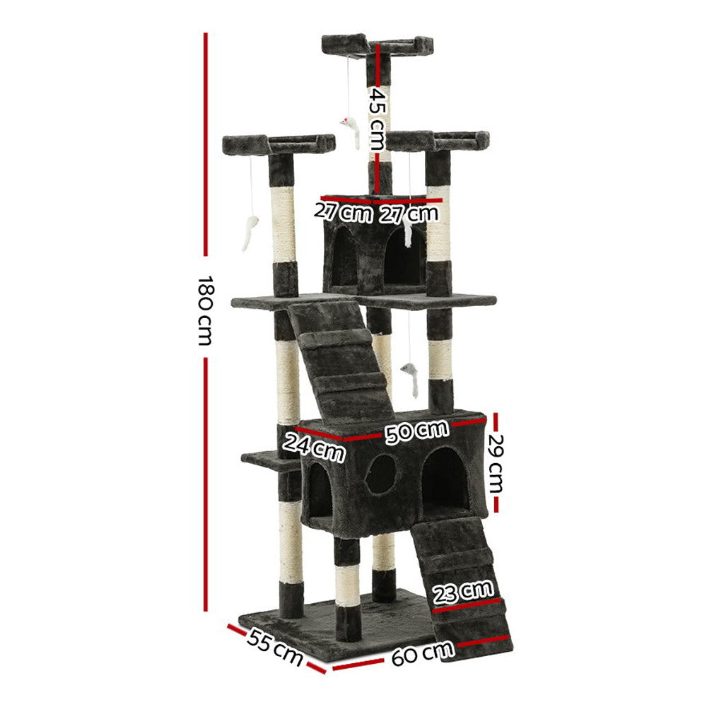 i.Pet Cat Tree Scratching Post Tower Cat Condo 180cm - Grey